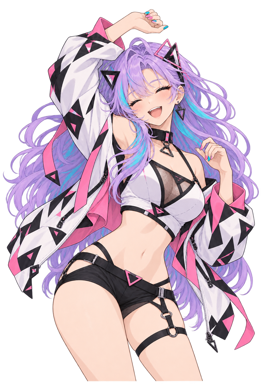 躍動感のあるポーズと猫耳を持つ、オリジナルのVTuber風キャラクター
